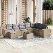 vidaXL 9 pcs conj. sofás jardim c/ almofadões vime PE bege misturado
