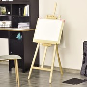 Cavalete Pintura de Madeira Cavalete de Desenho Estúdio Inclinável 90° com Suporte Tripé e Pincel 51,5x71,5x134,5cm Madeira Natural