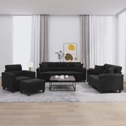 vidaXL 4 pcs conjunto sofás c/ almofadas tecido de microfibra preto
