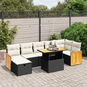 vidaXL 8 pcs conjunto sofás de jardim com almofadões vime PE preto