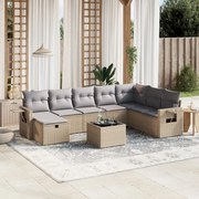 vidaXL 9 pcs conj. sofás jardim c/ almofadões vime PE bege misturado