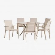 Conjunto De Mesa Redonda Ø125 Cm Valerie E 6 Cadeiras De Jardim Empilháveis Em Alumínio Karena Tapioca Bege - Sklum