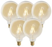 Conjunto de 5 lâmpadas LED reguláveis E27 G125 Dourado 5W 450lm 2200K