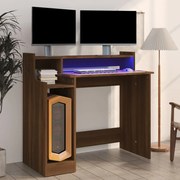 vidaXL Secretária com luzes LED 97x45x90cm madeira processada castanho
