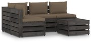 5 pcs conj. lounge jardim + almofadões madeira impreg. cinzento