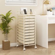Carro de Gavetas Multiusos com 10 Gavetas om Rodas com 10 Estantes para Casa de Banho Sala Quarto Estudo 33 x 37 x 86 cm Branco
