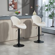 Conjunto de 2 bancos de bar em forma de concha, com encosto, altura ajustável e apoio para os pés, estrutura em aço, bege