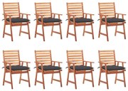 vidaXL Cadeiras de jantar p/ jardim 8 pcs c/ almofadões acácia maciça