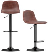 HOMCOM 2 Bancos de Bar Reguláveis em Altura 84-104 cm com Encosto e Apoio para os Pés Estofadas em PU Giratórias em 360° Marrom | Aosom Portugal