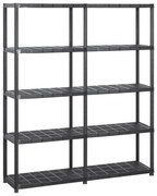 vidaXL Unidade com 5 prateleiras 142x38x170 cm plástico preto