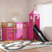 vidaXL Beliche com escorrega e cortinas 90x200 cm rosa