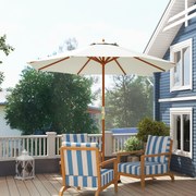 Guarda-sol redondo para exterior, Ø 2,7 x 2,5 m, com manivela para abrir e fechar, mastro em madeira, lona de 180 g/m², bege