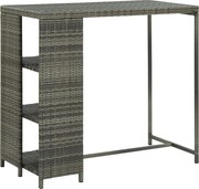 vidaXL Mesa de bar com prateleiras 120x60x110 cm vime PE cinzento