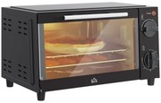 HOMCOM Mini Forno Elétrico 9L com Temperatura Ajustável até 230°C Temporizador 60 min e Bandeja para Assar 35x24,6x20 cm Preto