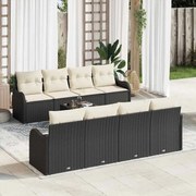 vidaXL Conjunto de Sofá de Jardim 9 Peças com Almofadas Pretas em Rattan Sintético
