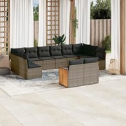 vidaXL 12 pcs conjunto de sofás jardim c/ almofadões vime PE cinzento