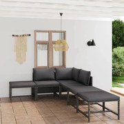 6 pcs conjunto lounge de jardim c/ almofadões vime PE cinzento