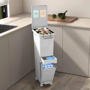 Lixeira com fundo basculante, gaveta central, 2 compartimentos superiores, etiquetas de classificação, lixeira de plástico com pedal, rosa
