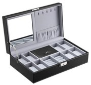 Caixa organizadora para relógios com espelho e divisórias | SONGMICS | 33.3 x 19.3 x 9.7 cm | preto | JWB41B.