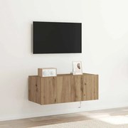 Armário de TV vidaXL com luzes LED Carvalho Artesanal 80x35x31 cm