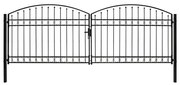 vidaXL Portão p/ cerca porta dupla e topo arqueado 400x125cm aço preto
