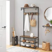 Bengaleiro e sapateira de estilo industrial 80 x 178,5 x 30 cm preto e castanho vintage