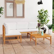 vidaXL 5 pcs conj. lounge jardim c/ almofadões cor creme teca maciça