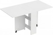 HOMCOM Mesa de Sala de Jantar Dobrável Mesa de Madeira com 2 Prateleiras de Armazenamento e Rodas para Cozinha 75x140x74 cm Branco | Aosom Portugal