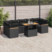 vidaXL 8 pcs conjunto sofás jardim com almofadões vime PE/acácia preto