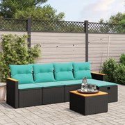 vidaXL 6 pcs conjunto de sofás p/ jardim c/ almofadões vime PE preto