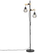 Candeeiro de pé rústico preto com madeira 2-luzes - Chon