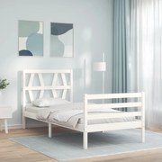 Estrutura de cama com cabeceira 100x200cm madeira maciça branco