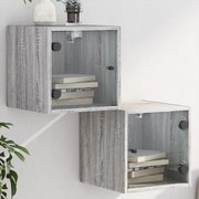 vidaXL Mesa cabeceira c/ portas vidro 2 pcs 35x37x35cm cinzento sonoma