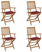 vidaXL Cadeiras de jardim dobráveis c/ almofadões 4 pcs acácia maciça