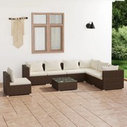 8 pcs conjunto lounge jardim c/ almofadões vime PE castanho