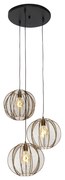 Candeeiro suspenso industrial bronze com 3 luzes redondas pretas - Dong Industrial