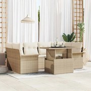 vidaXL Conjunto de Sofás para Jardim em 7 Peças com Almofadas Bezas de Rattan e Poliéster