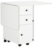 HOMCOM Mesa Dobrável c/ 2 Gavetas Armário e Rodas para Jantar Branco Multifuncional Auxiliar 120x60x76,5cm | Aosom Portugal