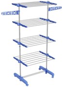 HOMCOM Estendal Vertical Dobrável de 4 Níveis com 6 Rodas 2 Laterais Dobráveis Prateleiras Ajustáveis 142x55x172 cm Azul | Aosom Portugal