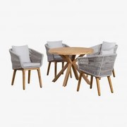 Conjunto De Mesa Redonda De Madeira (ø100 Cm) Naele E 4 Cadeiras De Jantar Barker Cinzento Glaciar - Sklum