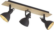 Foco de teto preto com madeira 3-luzes giratório e inclinável - Jakub