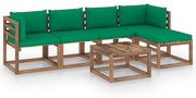 6 pcs conjunto lounge para jardim com almofadões verdes