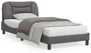 vidaXL Estrutura cama c/ luzes LED 90x190 cm couro artificial cinzento