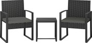 Outsunny Conjunto bistrô em rattan, conjunto de móveis de jardim 3 peças com 2 cadeiras de jardim, mesa de centro, almofadas removíveis Cinza escuro | Aosom Portugal