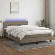 vidaXL Cama box spring colchão/LED 140x190cm tecido cinza-acastanhado