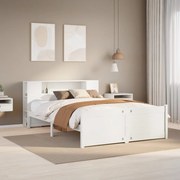 vidaXL Cama com estante sem colchão 140x190 cm pinho maciço branco