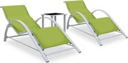 vidaXL Espreguiçadeiras com mesa 2 pcs alumínio cor verde