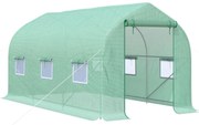Outsunny Estufa Tipo Túnel 400x200x200cm Estufa de Jardim com 6 Janelas Transpiráveis e Portas Enrolável com Zíper Verde | Aosom Portugal