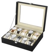 Caixa organizadora de relógios com tampa de vidro. | SONGMICS | 25 x 20 x 7,5 cm | preto | JWB010.