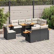 vidaXL 9 pcs conjunto sofás p/ jardim almofadões vime PE/acácia preto
